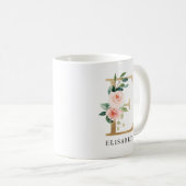 Mug Lettre rose rose et or E Monogramme (Devant droit)