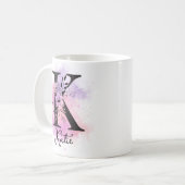 Mug Lettre rose violet noire Florale Monogram K Café (Devant gauche)