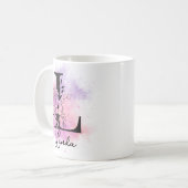 Mug Lettre rose violet noire Florale Monogram L Café (Devant gauche)