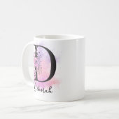 Mug Lettre rose violet noire Florale Monogramme D (Devant gauche)