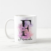 Mug Lettre rose violet noire Florale Monogramme F (Gauche)