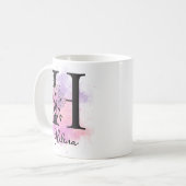 Mug Lettre rose violet noire Florale Monogramme H (Devant gauche)