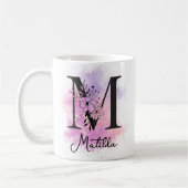 Mug Lettre rose violet noire Florale Monogramme M Café (Gauche)