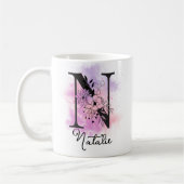 Mug Lettre rose violet noire Florale Monogramme N Café (Gauche)