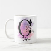Mug Lettre rose violet noire Florale Monogramme O Café (Gauche)