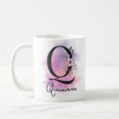 Mug Lettre rose violet noire Florale Monogramme Q (Gauche)
