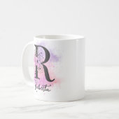 Mug Lettre rose violet noire Florale Monogramme R (Devant gauche)