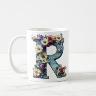 Mug Lettre rustique R Fleur sauvage Floral