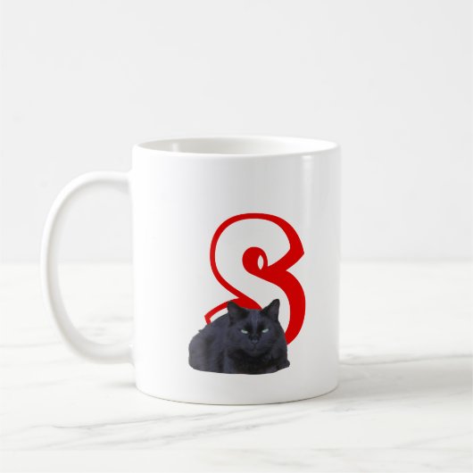Mug - Lettre S avec chat noir et nom (Gauche)