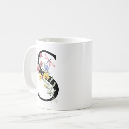 Mug Lettre S avec fleurs (Devant gauche)