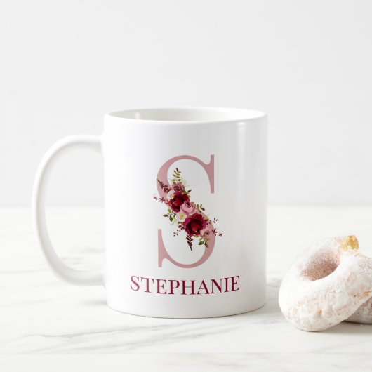 Mug Lettre S Bourgogne Blush Floral (Avec donut)