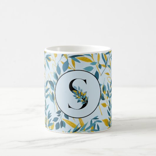 Mug LETTRE S D'OR Bleu DE LA Marine Feuille (Centre)