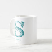 Mug Lettre S Monogramme Turquoise Nom moderne (Devant gauche)