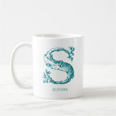Mug Lettre S Monogramme Turquoise Nom moderne (Gauche)