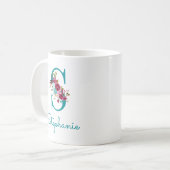 Mug Lettre S Turquoise rose floral (Devant gauche)