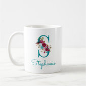Mug Lettre S Turquoise rose floral (Gauche)