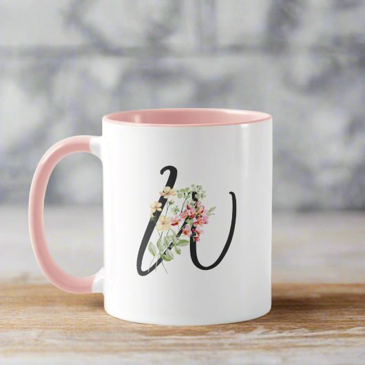 Mug LETTRE STYLE MODERNE W Script Noir Floral