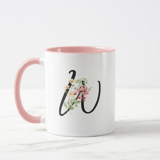 Mug LETTRE STYLE MODERNE W Script Noir Floral (Gauche)