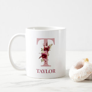 Mug Lettre T Floral Burgundy Blush