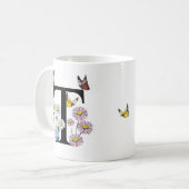 Mug Lettre T Floral Papillon Monogramme Initiale (Devant gauche)