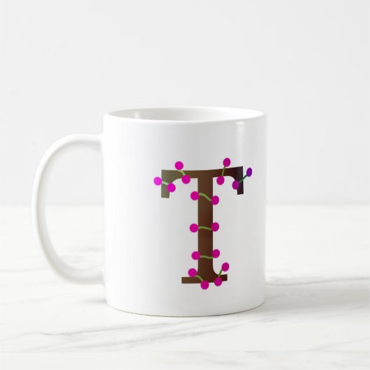 Mug Lettre T initiale décorative en blanc (Gauche)