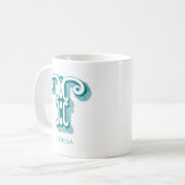 Mug Lettre T Monogramme Turquoise Nom moderne (Devant gauche)