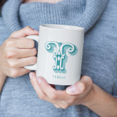 Mug Lettre T Monogramme Turquoise Nom moderne