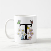 Mug Lettre T Papillon Floral Monogramme Initial   (Gauche)