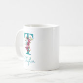 Mug Lettre T Turquoise rose floral (Devant gauche)