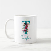 Mug Lettre T Turquoise rose floral (Gauche)