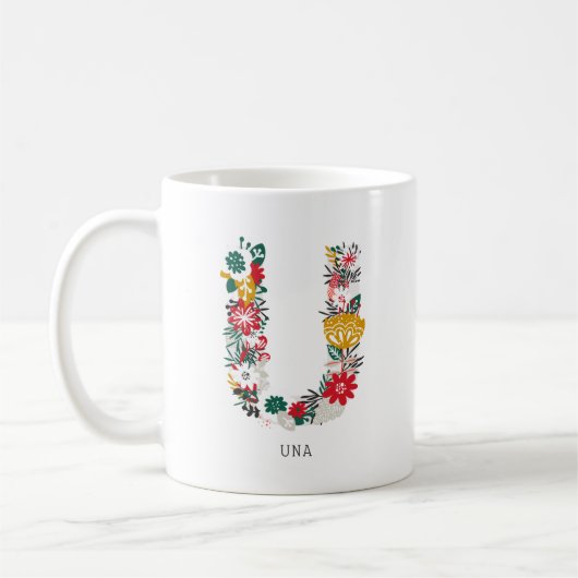Mug Lettre U | LETTRE FLEURIE Whimsical Monogramme I M (Gauche)