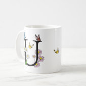 Mug Lettre U Monogramme Papillon Floral Initial    (Devant gauche)