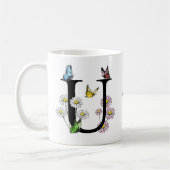 Mug Lettre U Monogramme Papillon Floral Initial    (Gauche)