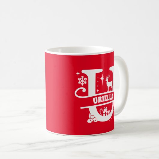 Mug Lettre U Noël Monogramme Nom initial Rouge (Devant droit)