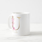 Mug Lettre U or Monogramme rose magenta Floral (Devant gauche)