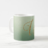 Mug Lettre U Pailletée Or Vert Olive (Devant gauche)
