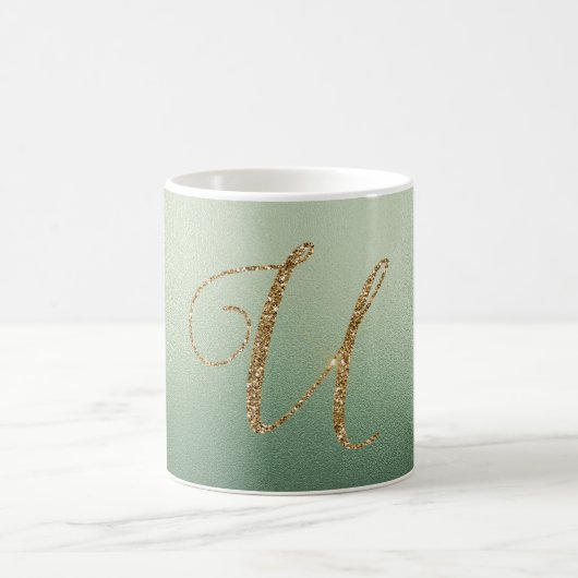 Mug Lettre U Pailletée Or Vert Olive (Centre)