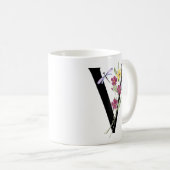 Mug Lettre V avec des fleurs (Devant droit)