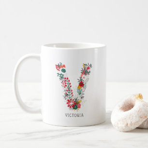 Mug Lettre V   LETTRE FLEURIE Whimsical Monogramme I M