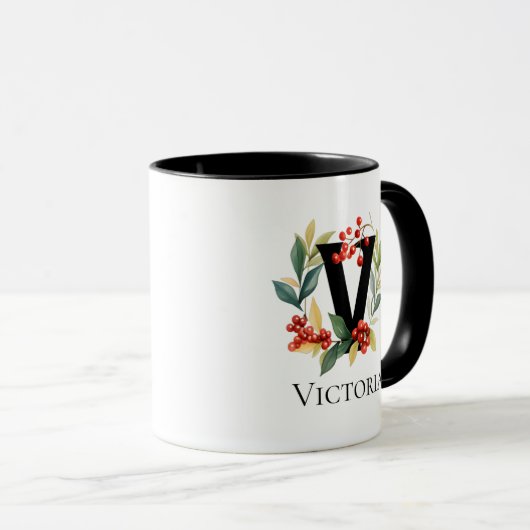 Mug Lettre V Monogramme initiale Berry Fer (Devant droit)