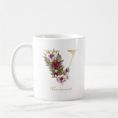 Mug Lettre V Monogramme or Marsala Flores blanches (Gauche)