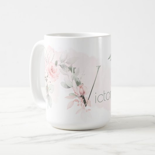 Mug Lettre V Monogramme rose rose rose pâle (Devant gauche)