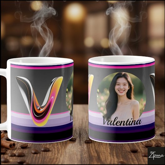 Mug Lettre V Néon Brillante Fluide Abstraite
