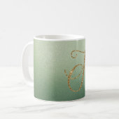 Mug LETTRE VERTE Olive Parties scintillant D'OR J (Devant gauche)