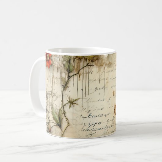 Mug Lettre vintage d'amour parchemin avec fleurs (6) (Devant gauche)