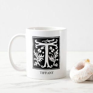 Mug LETTRE vintage MONOGRAPHIQUE FLORALE BLANCHE  T