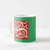 Mug Lettre vintage S Monogramme Initial Rouge Vert (Devant gauche)