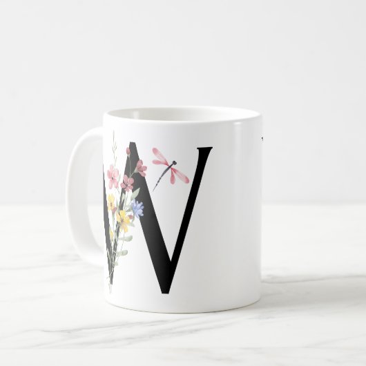 Mug Lettre W avec des fleurs (Devant gauche)