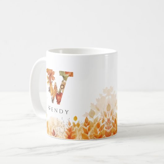 Mug Lettre W Feuilles automnales Monogramme initial (Devant gauche)