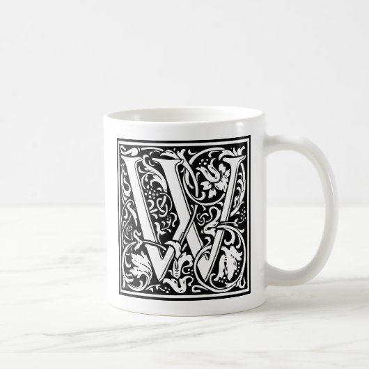 Mug Lettre W Monogramme médiéval Art Nouveau (Droite)